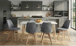 Set Masă Living SL673 Albă cu 6 Scaune de Living J901 Gri
