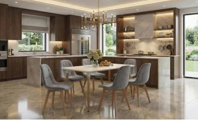Set Masă Living SL673 Albă cu 6 Scaune de Living KJC5304 Gri