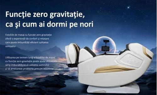 Fotoliu de Masaj A013 Alb/Maro, Masaj 4D, 24 Programe, Reglare Automată a Lățimii, Zero Gravity