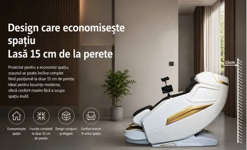 Fotoliu de Masaj A013 Alb/Maro, Masaj 4D, 24 Programe, Reglare Automată a Lățimii, Zero Gravity