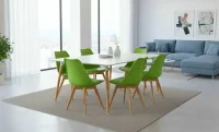 Set Masă Living SL673 Albă cu 6 Scaune de Living J900 Verzi 6