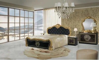 Dormitor Clasic Vilma Nero Gold cu Dulap 4 Uși