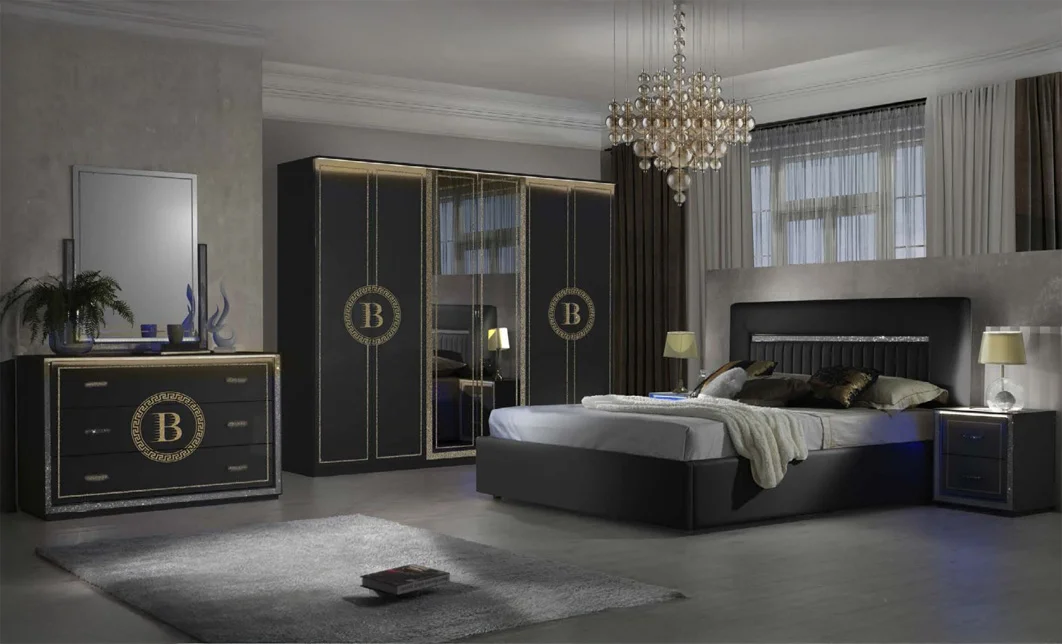 Dormitor Modern Gemma Nero cu Dulap 6 Uși