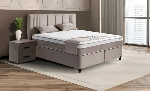Set Pat Tapitat cu Saltea Belicia Bej, 180 x 200
