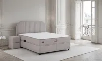 Set Pat Tapitat cu Saltea si Somiera Split Gri Deschis, 160x200