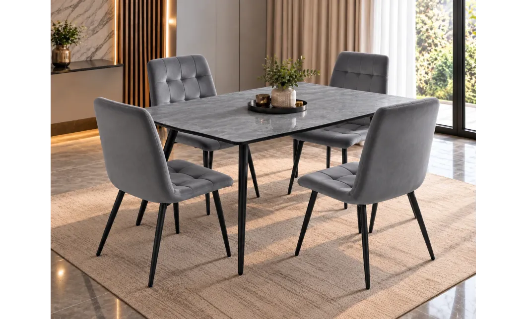 Set Masă Living Extensibilă KJT546 Gri cu 4 Scaune KJC37 Gri