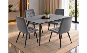 Set Masă Living Extensibilă KJT546 Gri cu 4 Scaune KJC37 Gri