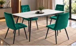 Set Masă Living Extensibilă KJT546 Bej cu 4 Scaune KJC37 Verzi