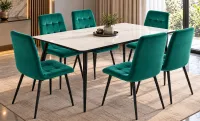 Set Masă Living Extensibilă KJT546 Bej cu 6 Scaune KJC37 Verzi