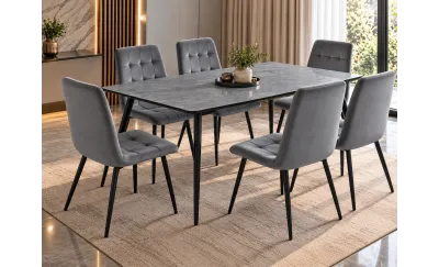 Set Masă Living Extensibilă KJT546 Gri cu 6 Scaune KJC37 Gri