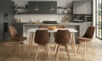 Set Masă Living SL673 Albă cu 6 Scaune de Living J901 Maro