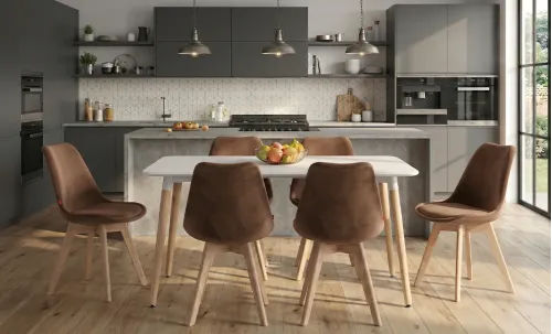 Set Masă Living SL673 Albă cu 6 Scaune de Living J901 Maro