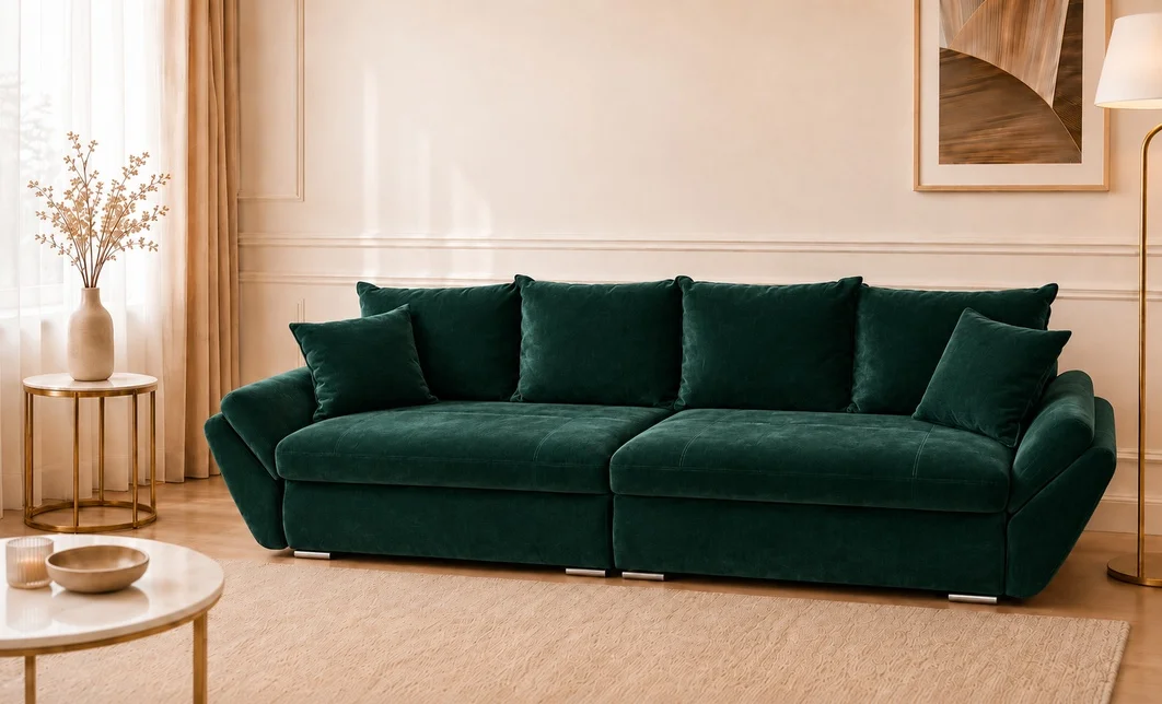 Canapea Extensibilă Confort cu Spumă HR, Verde Smarald 2