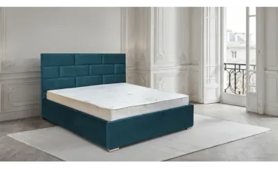 Set Pat Tapițat Mexico cu Saltea și Somieră Rabatabilă, Albastru 160x200