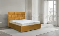Set Pat Tapițat Mexico cu Saltea și Somieră Rabatabilă, Muștar 160x200