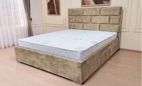Set Pat Tapițat Mexico cu Saltea și Somieră Rabatabilă, Bej 160x200