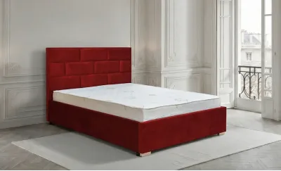 Set Pat Tapițat Mexico cu Saltea și Somieră Rabatabilă, Roșu 180x200
