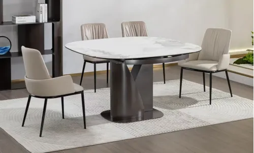 Masă Living Extensibilă Blat Ceramic Alb Marmură CT111