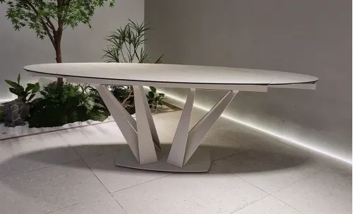 Masă Living Extensibilă Blat Ceramic Alb Marmură CT244