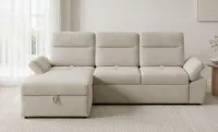Colțar Extensibil Oliver Luka cu Ladă Depozitare, Șezlong Stânga, Bej