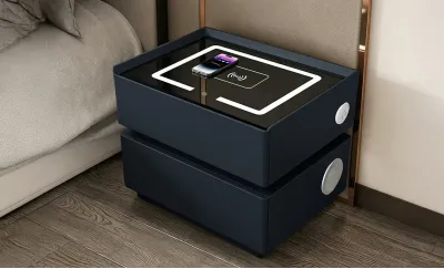 Noptieră Smart Multifuncțională KJN6251 Neagră 2 Sertare