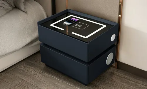 Noptieră Smart Multifuncțională KJN6251 Neagră 2 Sertare