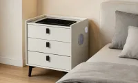 Noptieră Smart Multifuncțională KJN5754 Albă 3 Sertare