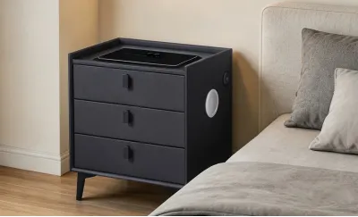 Noptieră Smart Multifuncțională KJN5754 Neagră 3 Sertare