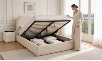 Set Pat Tapițat cu Saltea Bonell Aloe Vera și Somieră Rabatabilă KJB3861, 160x200, Bej