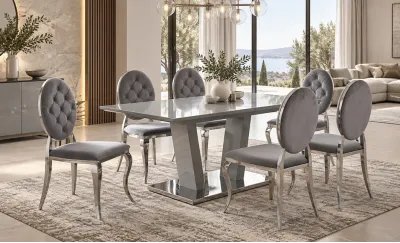 Set Masă Living Extensibilă KJT382 cu 6 Scaune KJC4915 Gri