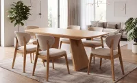 Set Masă Living Extensibilă DTW1002 Natur cu 6 Scaune DCW2703 CF Bej