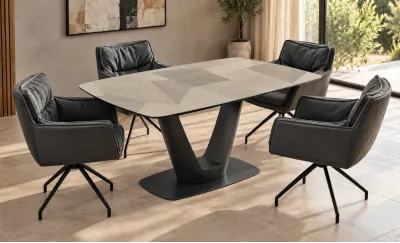 Set Masă Extensibilă CT139 cu 4 Scaune KJC389 Negre