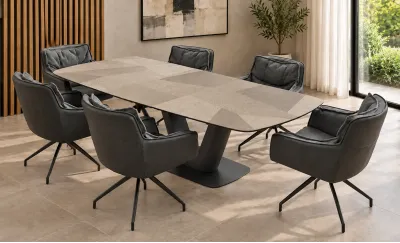 Set Masă Extensibilă CT139 cu 6 Scaune KJC389 Negre