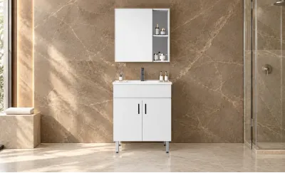 Set Mobilier Baie KJBS-P007-80 Alb cu Lavoar și Oglindă