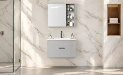 Set Mobilier Baie KJ-L021 Gri cu Lavoar și Oglindă