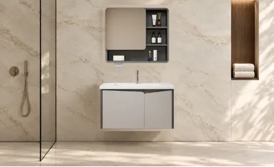 Set Mobilier Baie KJBS-26-80 Gri cu Lavoar și Oglindă