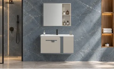 Set Mobilier Baie KJBS-2504-80 Bej cu Lavoar și Oglindă