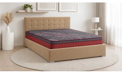Pat Tapitat Claudia Beige cu somiera metalica fixa 160x200
