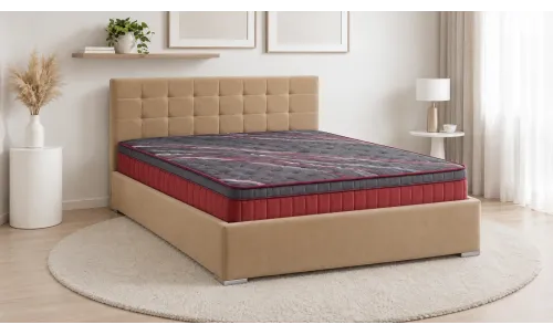Pat Tapitat Claudia Beige cu somiera metalica fixa 160x200