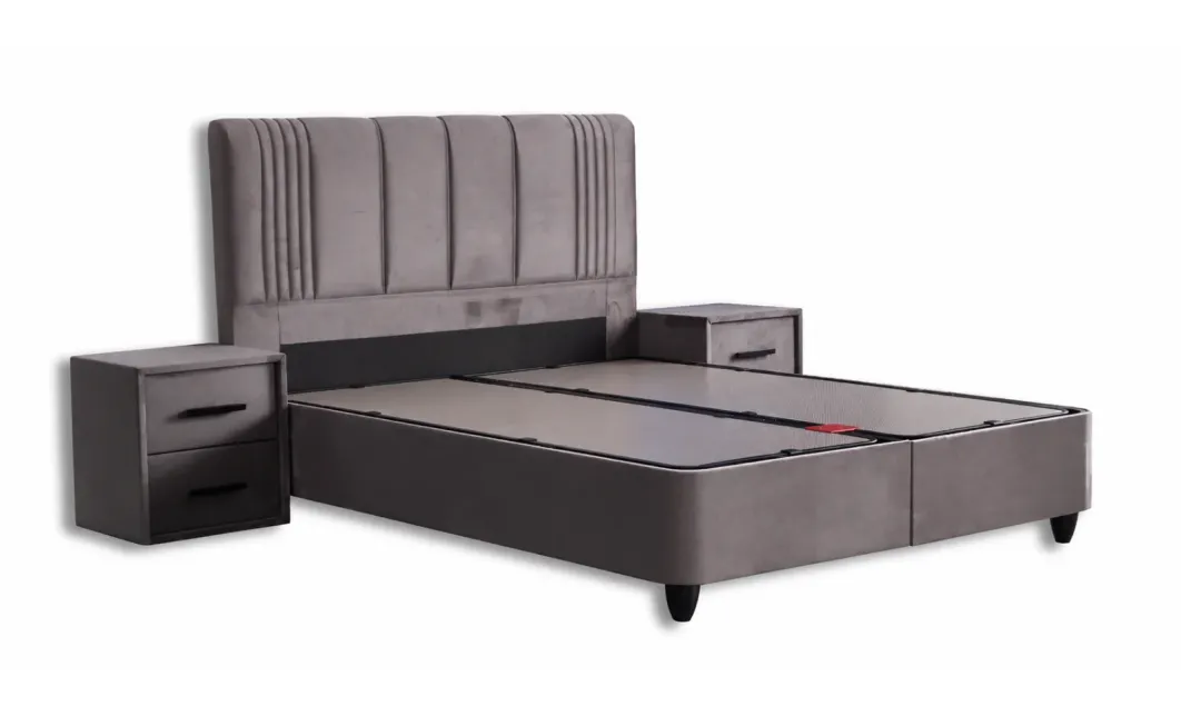 Set Pat Tapitat cu Saltea Belicia Gri, 160 x 200  4