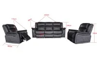 Set Canapea cu 2 Fotolii, Sistem Recliner Electric Edwina, Negru 1