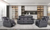 Set Canapea cu 2 Fotolii, Sistem Recliner Electric Edwina, Negru