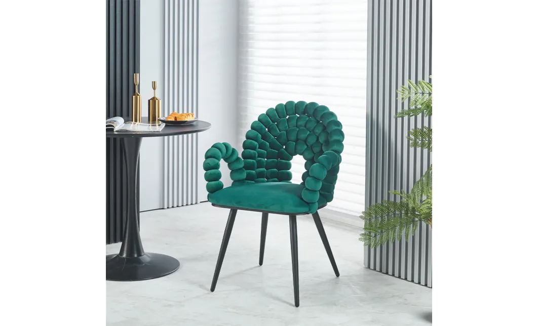 Set Masă Living Extensibilă KJT416 Neagră cu 4 Scaune KJC376 Verzi 9