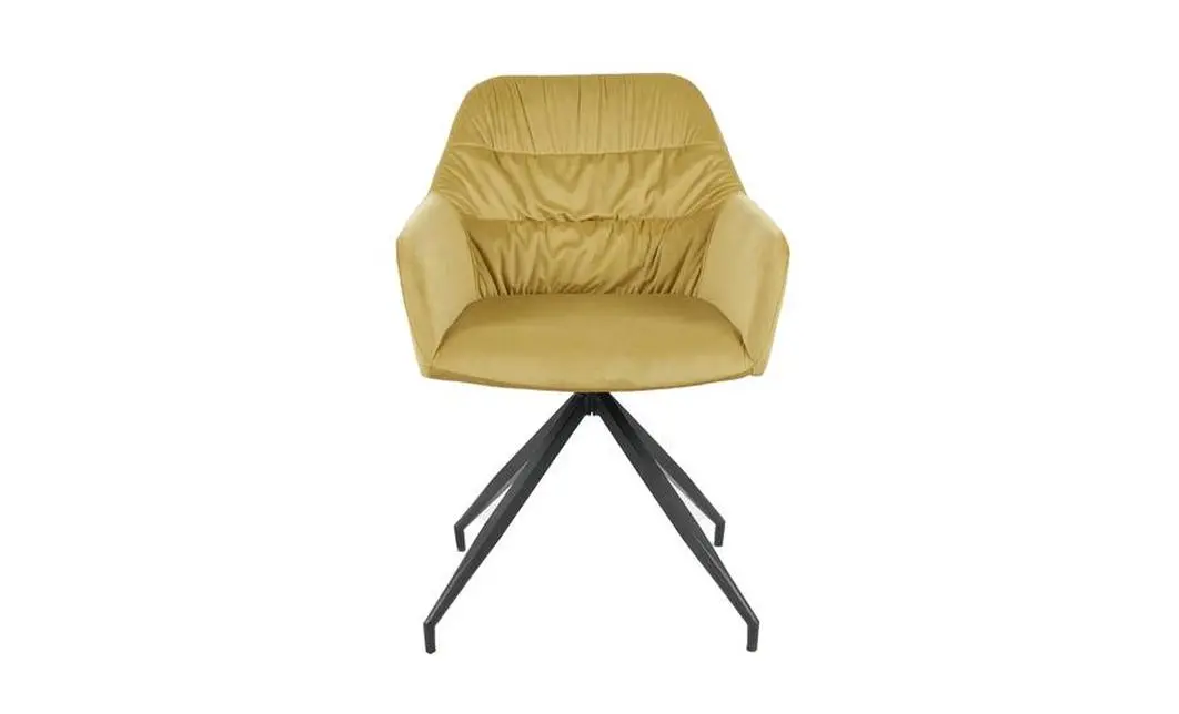 Set Masă Living Extensibilă DTM0405CS Blat Ceramic Bej cu 6 Scaune Rotative KJC4345 Muștar