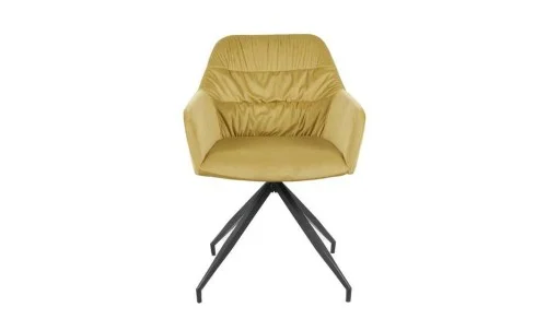 Set Masă Living Extensibilă DTM0405CS Blat Ceramic Bej cu 6 Scaune Rotative KJC4345 Muștar