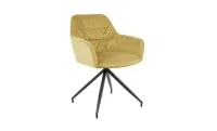 Set Masă Living Extensibilă DTM0405CS Blat Ceramic Bej cu 6 Scaune Rotative KJC4345 Muștar