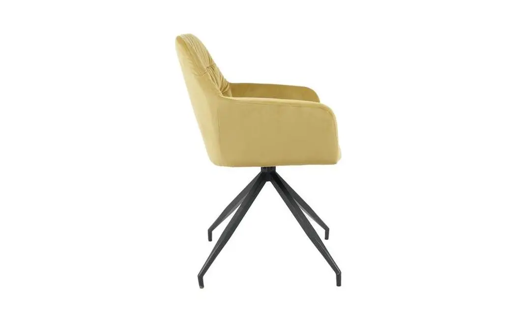 Set Masă Living Extensibilă DTM0405CS Blat Ceramic Bej cu 6 Scaune Rotative KJC4345 Muștar