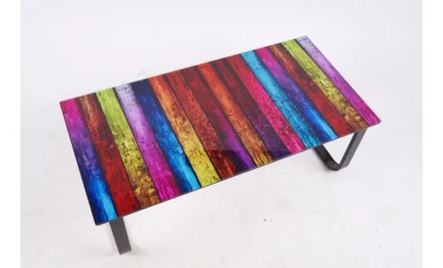 Măsuță cafea  cu blat din sticla KJCT158, model multicolor