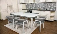 Set Masă Living Extensibilă Palmdale Albă cu 6 Scaune Carolina