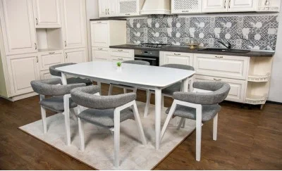 Set Masă Living Extensibilă Palmdale Albă cu 6 Scaune Carolina